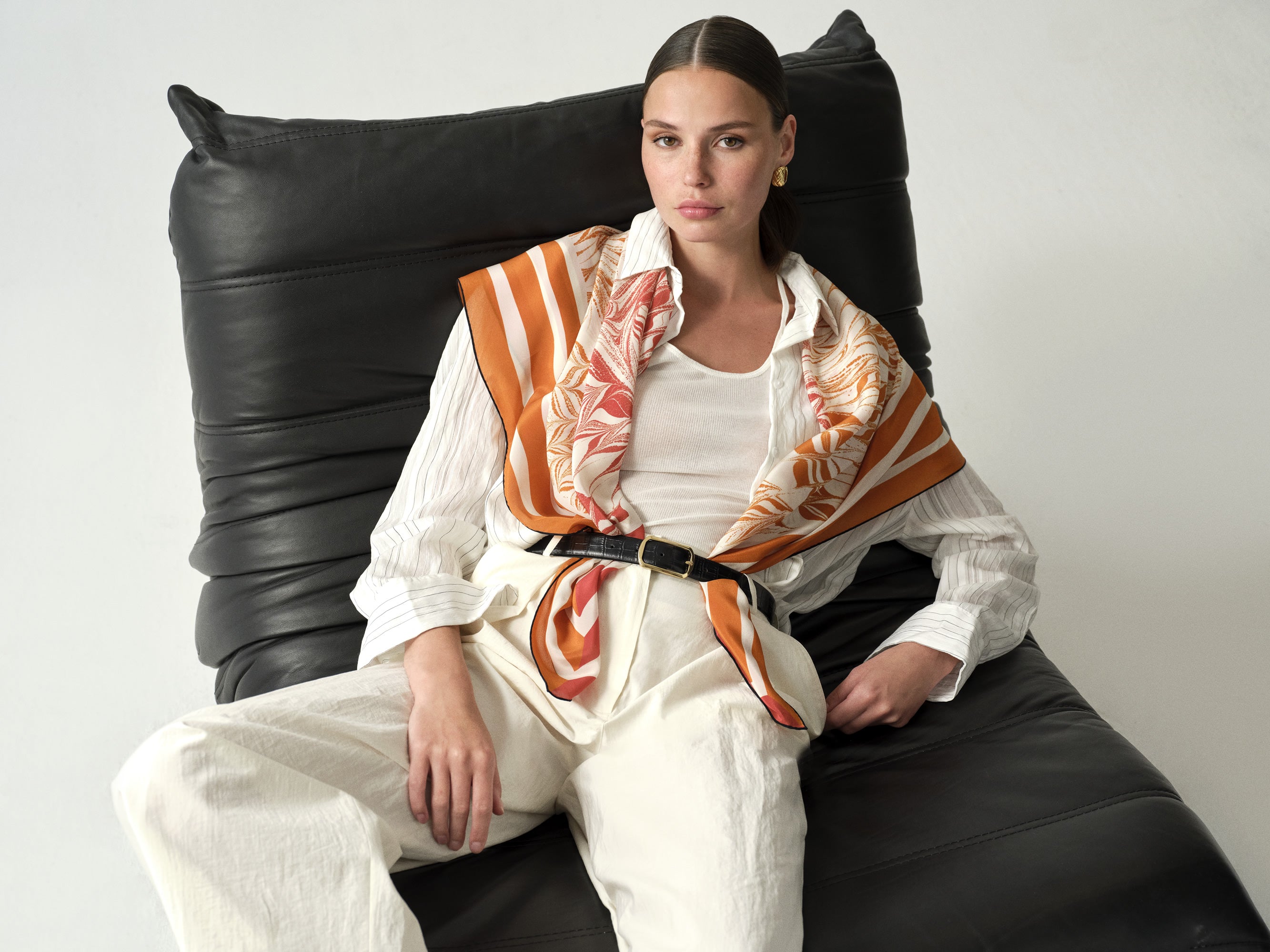 Bosphorus Waves İpek Fular- Turuncu & Kırmızı