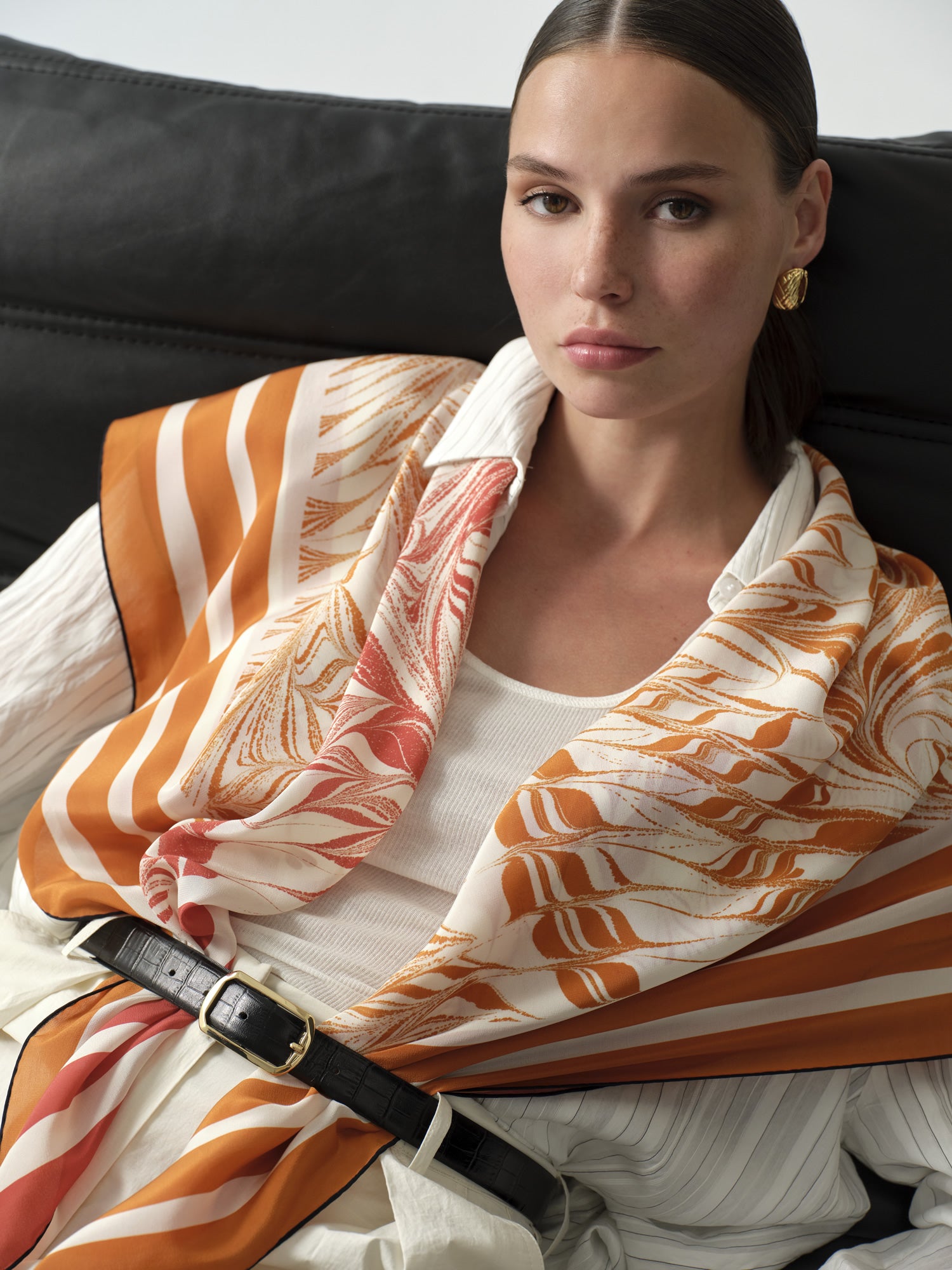 Bosphorus Waves İpek Fular- Turuncu & Kırmızı